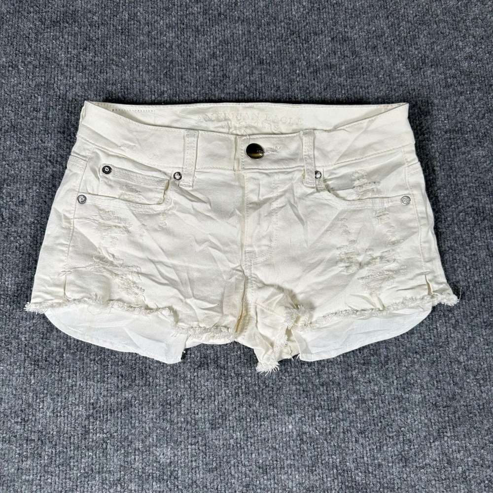 American Eagle Shorts Womens Size 0 White Distressed Denim Cutoff Low Rise Boho